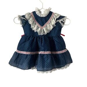 Vintage Girls Toddler Navy Blue Ruffle Dress size 2T